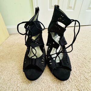Black Stiletto Heels with Strappy Design